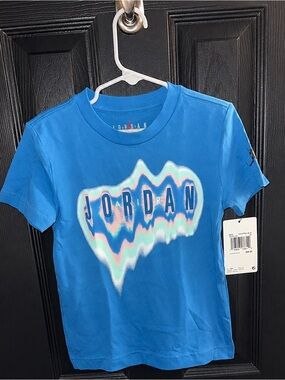 Jordan Boys' Bright Blue Short Sleeve Tee with Multicolor Wave Logo